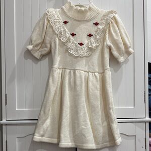 Janie jack Charming Ivory Kids Dress with Lace and Floral